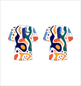 Camiseta Deportiva Ligera de Manga Corta Sublimada Personalizada con Patrón de Formas Orgánicas Abstractas Vibrantes Multicolores - Product Image 1