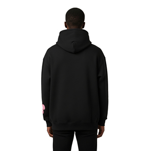 Sweat à capuche personnalisé en gros pour hommes, noir, épais, avec imprimé floral en relief, vierge, coupe oversize, en molleton de coton, à épaules tombantes, style streetwear - Product Image 3