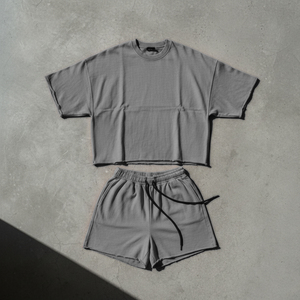 Conjunto de 2 Piezas de Camiseta y Pantalones Cortos de Algodón 100% con Logotipo Personalizado, Estilo Casual, Holgado, Vintage, para Hombre - Product Image 3