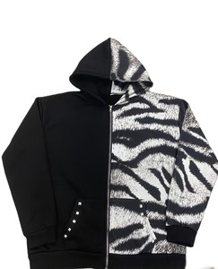Sudadera con Capucha y Cremallera para Hombre, Estampado de Cebra Blanco y Negro, Corte Regular, Informal, Tejida, 100% Algodón, Secado Rápido, Transpirable, Chaqueta de Otoño - Product Image 3