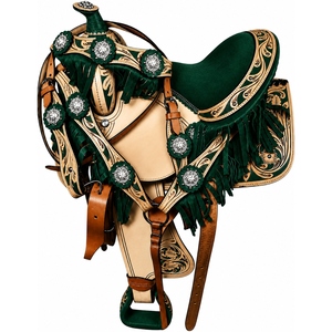 Selle de cheval western en cuir artisanal haut de gamme, équipement d'équitation personnalisé avec décorations florales, conchos et étriers - Product Image 5