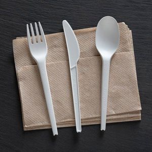 ชุดช้อ<span class=keywords><strong>น</strong></span>ส้อมมีสีขาวห่อพลาสติกช้อ<span class=keywords><strong>น</strong></span>ส้อม/มีด/ช้อน/ผ้าเช็ดปากแบบย่อยสลายได้เป็นมิตรต่อสิ่งแวดล้อม - Product Image 5