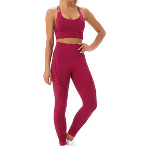 Ensemble de yoga pour femmes le plus vendu, taille élastique unie grande taille, legging 2 pièces, collant d'été de haute qualité, logo personnalisable sur le devant - Product Image 2