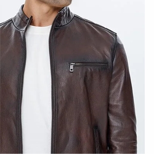 Men's High Street Style Cow Skin Quilted Leather Jacket Autumn Winter Breathable Windproof Eco-Friendly Zipper Fashion Wholesale - Product Image 4