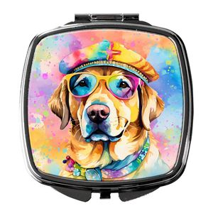 Femmes et filles jaune Labrador Hippie Dawg miroir de maquillage de voyage compact pliant poche décorative cadeau de poche - Product Image 1
