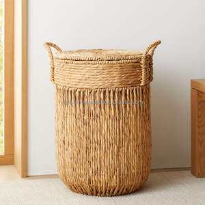 ตะกร้าเก็บผักตบชวาขนาดใหญ่พร้อมที่จับที่เก็บของตกแต่งบ้านทำมือ2023ใหม่ - Product Image 3