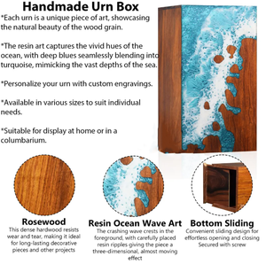 Urna Funeraria de Resina y Madera Natural Inspirada en el Océano, Caja para Cenizas con Diseño de Ola Azul Hecha a Mano por AYAANS - Product Image 2