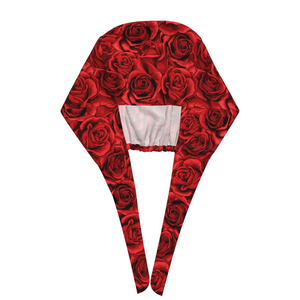 Elegant Red Rose Floral Print <b>Scrub</b> Cap with Adjustable Tie <b>Back</b> - Cotton Breathable Surgical Hat for Nurses & Doctors - Product Image 4