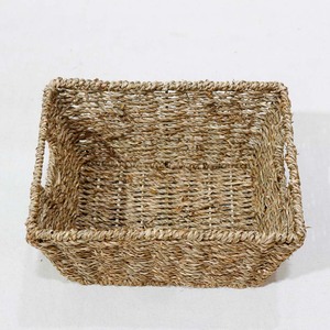 Modern Natural Seagrass Handwoven <b>Rectangular</b> <b>Storage</b> <b>Basket</b> with Handles Eco-Friendly for Home Laundry Organization - Product Image 6