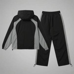 New Arrivals Custom Embroidery Logo Black Gray Men's Nylon <b>Wind</b> <b>Breaker</b> Trousers Sets For Summer Wear Men Sets Streetwear Jacket - Product Image 2