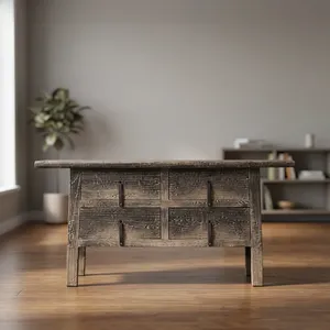 Rustic Solid Reclaimed Wood Four <b>Drawer</b> Console Cabinet Handcrafted Storage Sideboard Furniture for Living Room Bedroom - Product Image 3