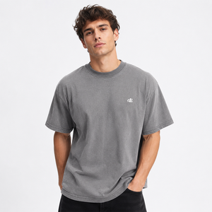 T-shirt classique vintage délavé 250 GSM en coton filé à l'anneau, coupe ample et décontractée, logo personnalisé OEM, chemises pour hommes à manches courtes, vêtements décontractés - Product Image 1