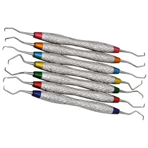 Juego de 7 Curetas Dentales Gracey Periodontales 1/2-13/14 de Doble Extremo con Mango Hueco de Aluminio Codificado por Colores, Instrumento Quirúrgico Dental - Product Image 3