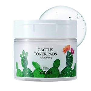 YADAH Cactus Toner Pads Acne Treatment Moisturizing Facial Cleansing Exfoliating Toning Pads 60 Count Cotton Material Vegan Oil - Product Image 1