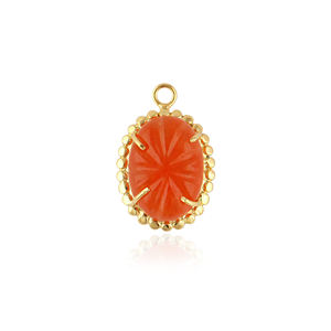 Orange Jade Carved Gemstone Oval 12x18mm Mini <b>Charm</b> 18k <b>Gold</b> Plated <b>Solid</b> Brass Jewelry Connector DIY <b>Bracelet</b> Earring Making - Product Image 1