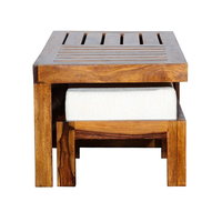 Tabouret de salon/bout de table en bois de teck, style rustique moderne, fait main, finition naturelle, double face, pour la décoration intérieure