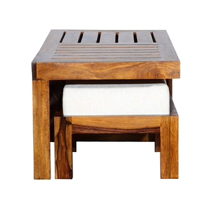 Mesa Auxiliar de Madera Tallada a Mano, Estilo Rústico Moderno, Madera de Teca, Acabado Natural, Decoración para el Hogar - Product Image 3