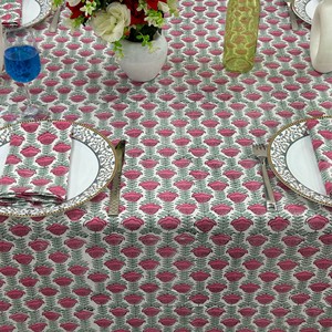 Indian Block Print Floral Design Cotton <b>Tablecloth</b> Machine Washable Wedding Party Decorative Home Table cover - Product Image 2