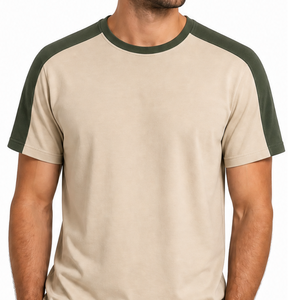 Camiseta de Manga Raglán para Hombre con Logotipo Personalizado al por Mayor, Lavado Ácido, Panel de Hombro en Contraste, Color Verde Oliva Caqui, Secado Rápido y Transpirable - Product Image 4