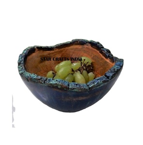 Cuenco de madera con forma de Zig Zag azul rústico, precio al por mayor, cuenco de madera de resina para servir para ensaladas, frutas, alimentos, nueces, alta calidad - Product Image 1