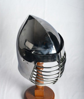 Casco Medieval Bascinet Armadura con Bargirl Helm Recreación Medieval Casco Barbuta Armadura Traje Plateado 18Ga Acero