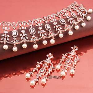 CZ Octo Square Zircon Gold & Rhodium Plated Bridal Wedding Necklace/Earrings/Ring Set - Product Image 5