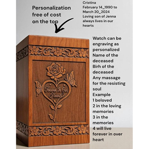 Urna Funeraria de Madera Grabada • Urna Conmemorativa con Rosas y Mariposas, Recuerdo Conmemorativo Funerario de AYAANS - Product Image 3