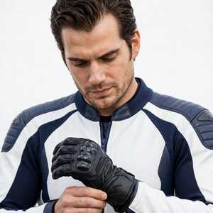 Traje de Motociclismo de Cuero para Hombre, Color Blanco y Azul Marino, con Bloques de Color, Manga Larga, de una Pieza - Product Image 4