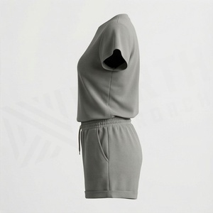 Ensemble 2 pièces pour femmes, t-shirt à manches courtes en tricot uni et short au-dessus du genou, col rond, décontracté, à porter au quotidien, respirant - Product Image 3