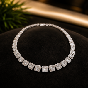 Collar de Plata de Ley 925 con Moissanita, Corte Esmeralda, Engaste de Canal, Diamantes, Lujoso Collar de Compromiso Nupcial - Product Image 3