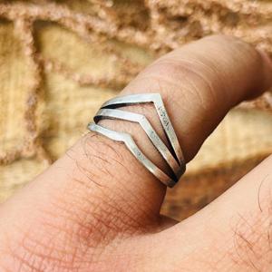 Anillo Boho de Latón con Triple Chevron en Forma de V, Plateado, Joyería Unisex al por Mayor - Product Image 4