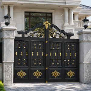 Porte d'entrée arquée en métal décorative noire et or pour villa, portail de sécurité design pour manoir et maison - Product Image 1