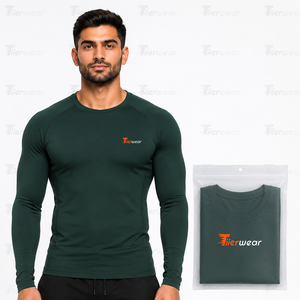 Chemises de compression athlétiques pour hommes à manches régulières, col rond, tissu jersey, écologiques, séchage rapide, respirantes, évacuant l'humidité - Product Image 6