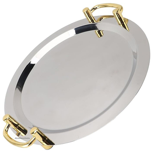 ถาดเสิร์ฟโลหะดีไซน์ทันสมัย ทำด้วยมือ พร้อมหูจับทองเหลือง รูปทรงวงรี ชุบเงิน สำหรับงานแต่งงาน งานเลี้ยง และงานจัดเลี้ยง - Product Image 2