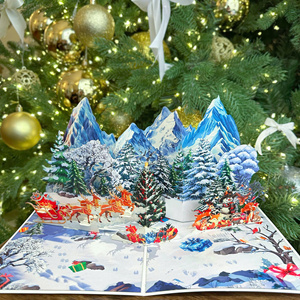 Tarjeta de Felicitación Navideña 3D Pop-Up con Escena de Pueblo Nevado, Tarjeta Rectangular de Papel para las Fiestas, Impresión Digital, Laminado Brillante - Product Image 1