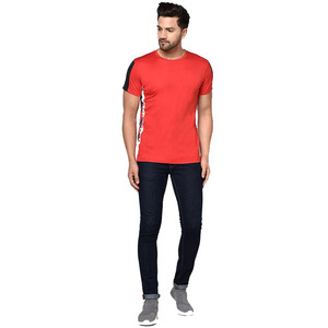 T-shirt à manches courtes pour homme, col rond, imprimé rouge uni, respirant, en polyester et coton tricoté, décontracté, pour l'été - Product Image 2