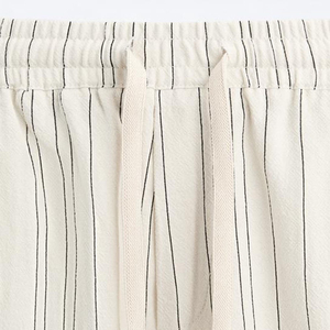 Men's Striped Cotton Shorts <b>Elastic</b> Waist Drawstring Casual Mid Length Breathable Woven Fabric - Product Image 5