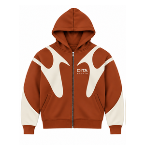 Dark <b>Orange</b> Contrast Panel Zip Up <b>Hoodie</b> <b>Men</b> Streetwear Full Zipper Long Sleeve Casual Fleece Hooded Jacket With Pockets - Product Image 1
