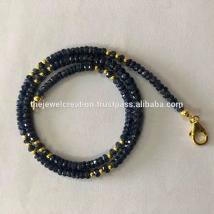 Perles de saphir bleu naturel facettées rondelles 3mm 4mm, bijoux en argent sterling, collier et bracelet, prix d'usine en gros - Product Image 3