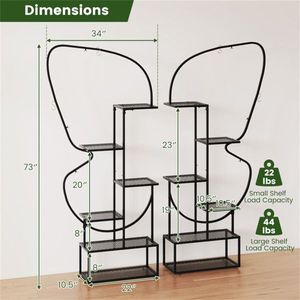 Lot de 2 supports à plantes en métal noir à 6 niveaux en forme de papillon avec crochets de suspension et patins réglables pour pots de fleurs et jardinières - Product Image 3
