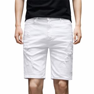 Shorts en jean blanc pour homme, longueur genou, décontractés, en coton, coupe droite, tissu doux, pour l'été - Product Image 2