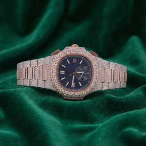 Reloj Automático de Lujo con Incrustaciones de Moissanita, Dos Tonos, Acero Inoxidable, Esfera Azul, Zafiro, Resistente al Agua, Estilo Diamante - Product Image 4