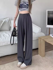 Pantalon en satin taille haute à jambes larges pour femme, coupe ample, longueur totale, plissé, couleur unie, décontracté, été, vente chaude, léger - Product Image 2