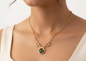Gold Plated 925 Silver Taurus Zodiac <b>Necklace</b> with Green Color Glass Stone Fine Pendants & Charms <b>Birthstone</b> Jewelry Pendant - Product Image 2