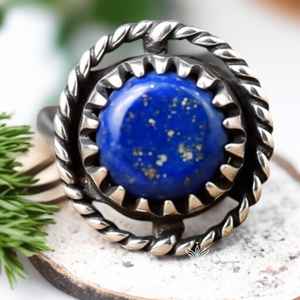 Handmade 925 Sterling Silver Bohemian Ring Vintage-Inspired Lapis Lazuli Statement Piece Natural Gemstone Christian Jewelry - Product Image 5