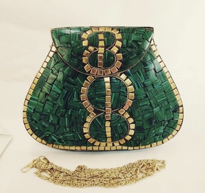 Folk Art Metal Clutch <b>Bag</b> With Gold Plated <b>Studs</b> And Colorful Enamel Tiles Irregular Shape Craft - Product Image 3