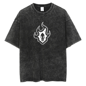 Camiseta Holgada con Cuello Redondo, Lavado Ácido, Lavado a la Piedra, Estilo Vintage, Oversize, Streetwear, Hip Hop, Retro, Desgastada, Tallas Grandes - Product Image 1