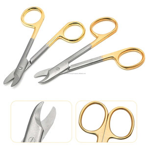 Ciseaux chirurgicaux dentaires de précision mondiale, à pointe droite et courbée, manche doré, en acier inoxydable, pour laboratoire orthodontique - Product Image 1
