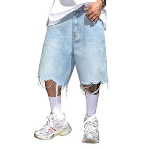 Shorts en jean baggy tendance pour hommes, déchirés, personnalisés, à ourlet brut, coupe ample, délavage vintage, style streetwear décontracté, vente en gros OEM - Product Image 1