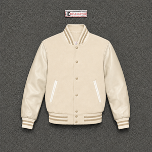 Chaqueta Letterman Premium Beige para Hombre, Clásica, Informal, de Felpa, Estilo Universitario, Corte Cómodo, Cuello Regular, Poliéster - Product Image 5